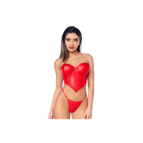 Ensemble 2 pièces en similicuir rouge lisse 